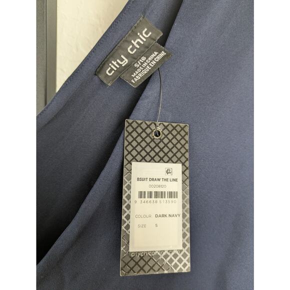 City Chic Sleeveless Draw the Line Bodysuit Navy Blue - Picture 2 of 5